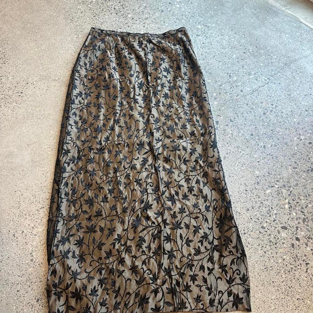 Vintage 90s JS Collections Sheer Embroidered Floral Maxi Skirt Size 14